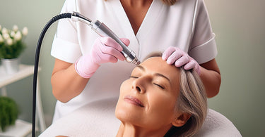 Middle-aged woman receiving microdermabrasion treatment at a spa