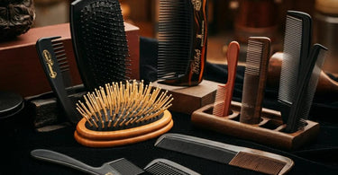 Various types of combs displayed, including wide-tooth, fine-tooth, and tail combs, used by professionals in salons and spas.