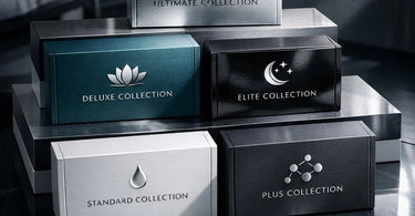 A curated selection of professional-use sheet masks and skincare products arranged neatly inside a subscription box, ready for delivery to a spa client.