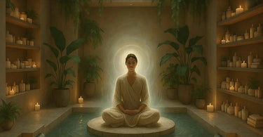 Spa treatment room with headphones and wellness products showcasing music therapy for stress and pain relief
