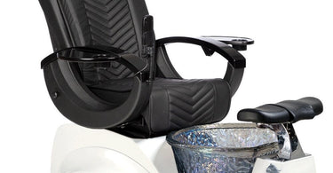 Alden Pedicure Chair with Crystal Glass Pedicure Basin by Whale Spa in chocolate color, featuring iridescent glass basin and premium Shiatsu massage for luxury salon pedicure services