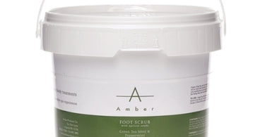 Amber Green Tea Mint and Peppermint Foot Scrub with Apricot Seeds in a large 1/2 gallon professional jar