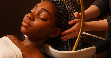 Relaxing head spa treatment with client enjoying scalp massage and steam