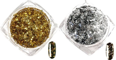 Artisan Nail Art Pigment Flakes Gold and Silver Duo for professional nail technicians