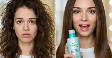 Biomega Hair Products transforming frizzy hair into smooth, salon-perfect locks