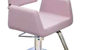 Beatrice Styling Chair in vibrant purple by Deco Salon Furniture on a white background, highlighting its tufted backrest and sturdy chrome base for professional salon use.