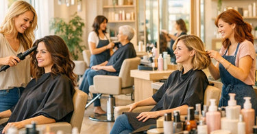 A stylist's workspace in a salon, showing a chair, mirror, and organized beauty tools, representing the investment behind a booth rental.