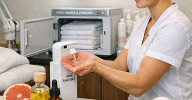 A professional aesthetician applying a bright yellow grapefruit oil infused body scrub to a client's arm, highlighting the benefits of using grapefruit oil in professional body scrubs for exfoliation and aromatherapy.