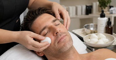 A close-up image of a silk cocoon exfoliator on a finger, surrounded by spa elements like a wooden bowl and fresh green leaves, symbolizing natural luxury skincare.