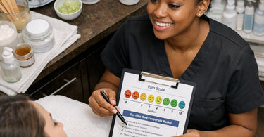 Waxing supplies and techniques for clients with low pain thresholds including hard wax and soothing post-care products