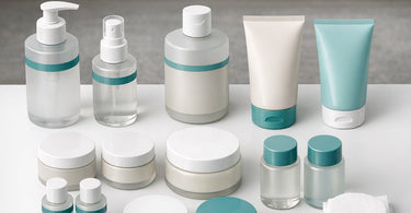 A collection of professional post-wax care products, including serums and creams, artfully arranged on a spa counter to illustrate a successful Brazilian wax aftercare retail strategy for reducing ingrown hairs.