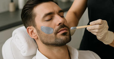 Professional facial waxing for men at a spa, showcasing smooth, groomed results
