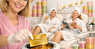 A smiling esthetician welcoming a client in a modern, clean waxing studio treatment room, symbolizing trust and recurring care.