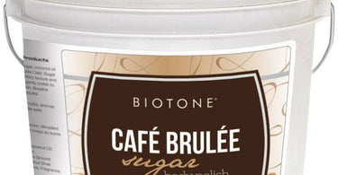 Café Brulée Sugar Body Polish by Biotone in a 1-gallon container