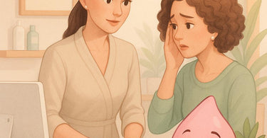 Spa professional calmly speaking with a client in a treatment room