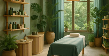 Spa professional performing a cooling facial treatment in a modern, climate-resilient salon environment