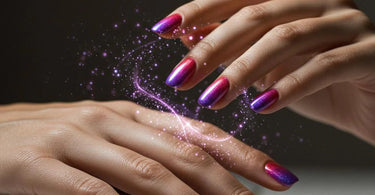 Color Changing Nail Polish transforming from pink to purple under sunlight