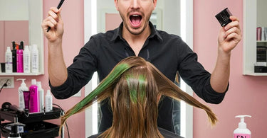 Hair stylist applying 5N hair color to a client's hair in a salon setting