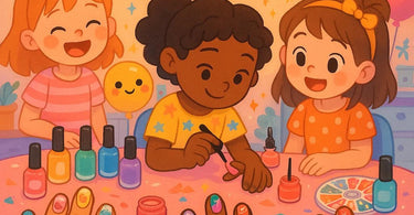 Children enjoying a fun nail art class at a birthday party in a professional salon setting