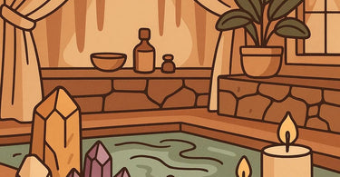 Spa treatment room with therapist curating music playlist on tablet while client enjoys relaxing service