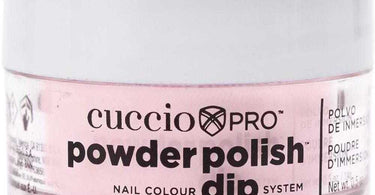 Cuccio Pro Powder Polish Nail Colour Dip System in Bubble Bath Pink shown with professional nail tools