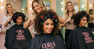Stylist applying a perm to a client's hair for bouncy, defined curls