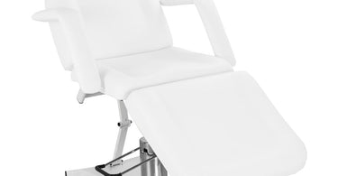 Darby Choice Hydraulic Facial Table in white, showcasing its sleek design in a modern spa treatment room setting.
