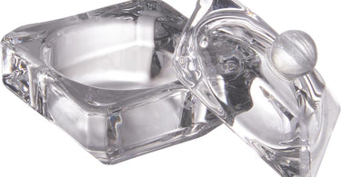 Deluxe Glass Jar with Lid - Square - 10 mL by DL Pro shown on a clean, professional salon workstation