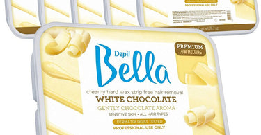 Depil Bella Hard Wax White Chocolate 6-pack bulk case for professional salon and spa waxing services.