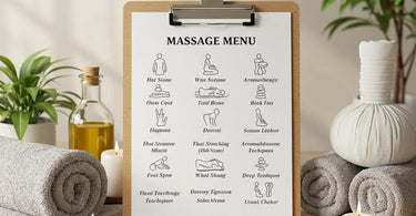 Relaxing spa environment with massage oils, stones, and towels for a variety of massage treatments