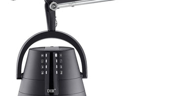 DIR Orion Wall Mounted Hair Dryer Hood in a modern salon setting, showcasing its sleek design and adjustable arm.