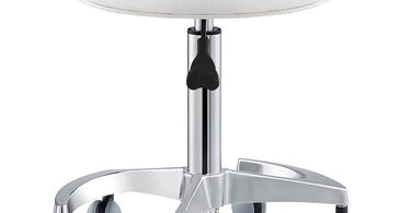 DIR Serene Stool in White with adjustable seat height 21 to 28 inches and six wheel base on a light background