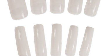Image of the DL Professional 100 Piece Nail Tip Kit, showing various nail tip sizes in a clear package for professional salon use.