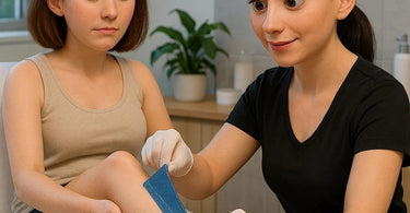Professional esthetician removing hard wax against hair growth for smooth results