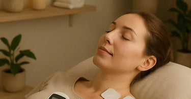 Professional TENS unit being used for pain relief therapy in a spa setting