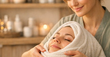 A serene spa client enjoying a facial treatment with a blissful expression, embodying the emotional benefits of spa services