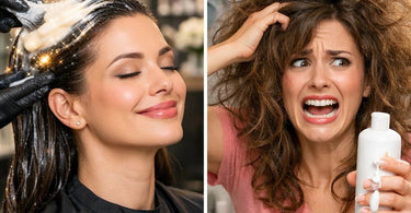 Side-by-side comparison showing the rich texture of professional salon conditioner versus a generic drugstore conditioner bottle