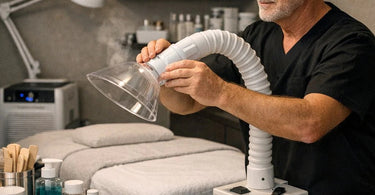 Professional waxing room setup with proper ventilation equipment, air purifier, and ItalWax warmer on a clean spa table