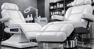 A comfortable, professional facial bed in a modern spa treatment room, ready for a client.