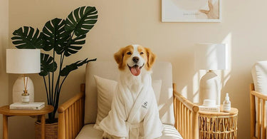 Serene spa waiting room with comfortable seating, soft lighting, and elegant decor
