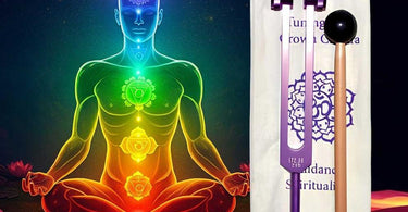 Chakra tuning forks arranged in a spa setting