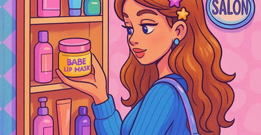 Babe Lip Mask featured in a salon setting with lush pink background