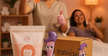 Italwax Coral hard wax beads in a salon setting, showcasing smooth application and hair removal results