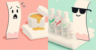 Lycon PrePost Waxing Kit featuring blue bottles of pre-wax gel and post-wax lotion on spa towel
