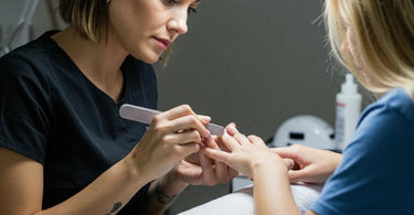 Disinfectable nail files arranged neatly, symbolizing salon hygiene and cleanliness