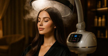 Professional hair steamer with ozone for salon use, delivering deep hydration and scalp health benefits