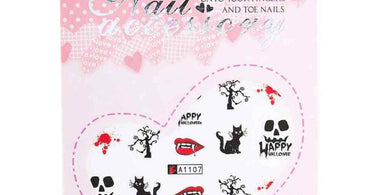 Halloween nail art sticker decals featuring ghosts, pumpkins, and spiderwebs for professional salon use