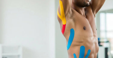 A therapist using kinesiology techniques to assess a client's muscle movement and alignment