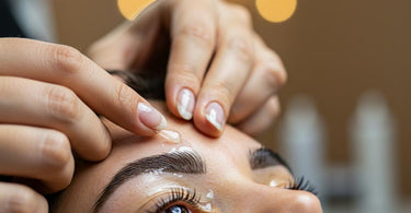 Close-up of perfectly laminated brows with a sleek, groomed appearance