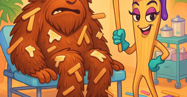 Humorous image of a Sasquatch holding waxing spatulas